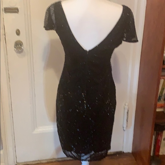 BLACK BEADED DESIGNER COCKTAIL DRESS - Picture 2 of 8